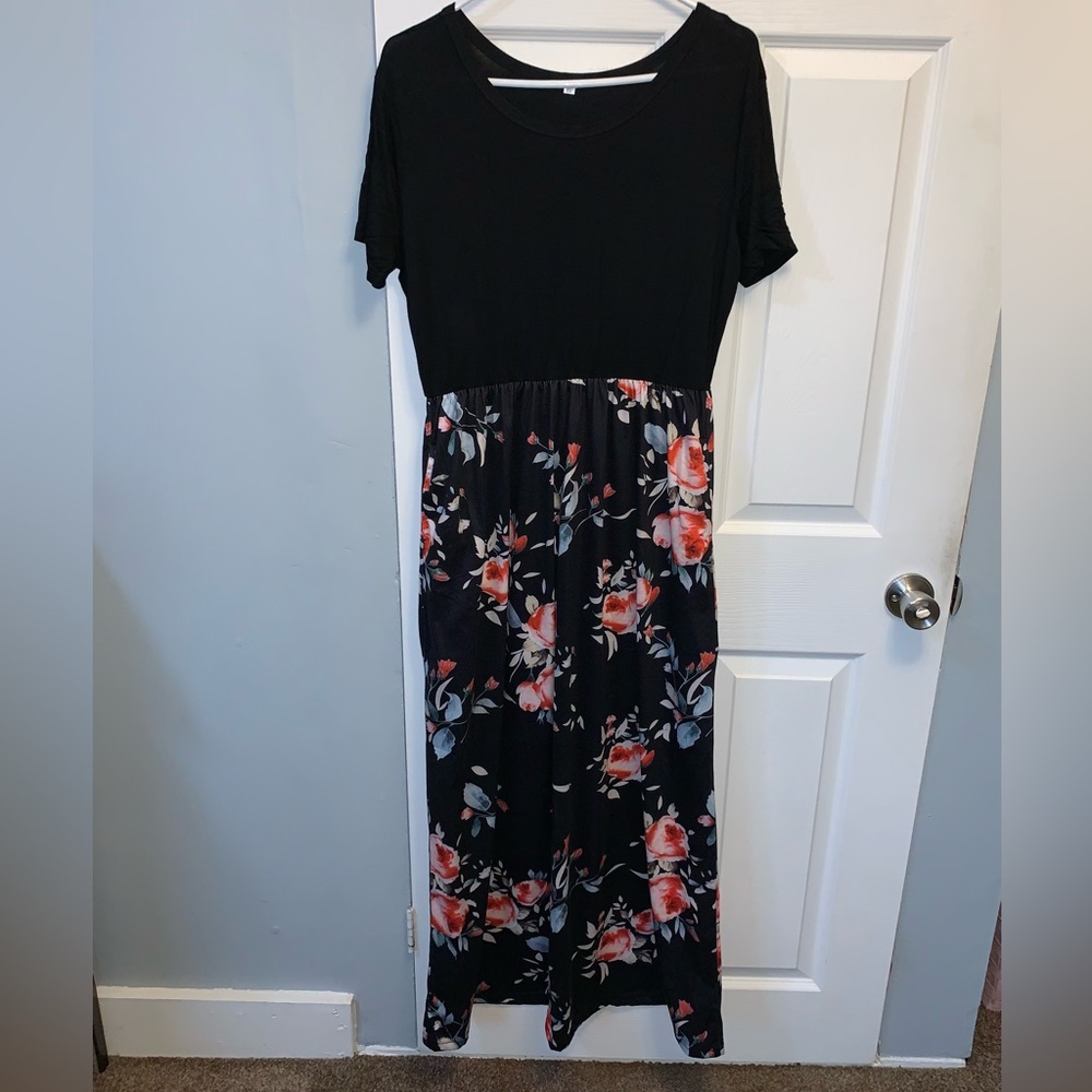 Short Sleeve Casual Long Maxi Dress with Pockets